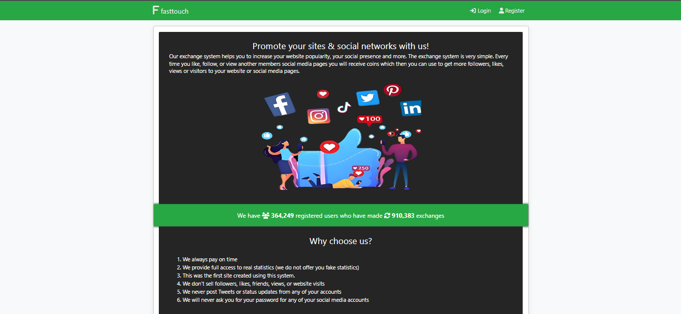 موقع تبادلات و ترافيك سوشيال ميديا fasttouch.online الاصدار الاول