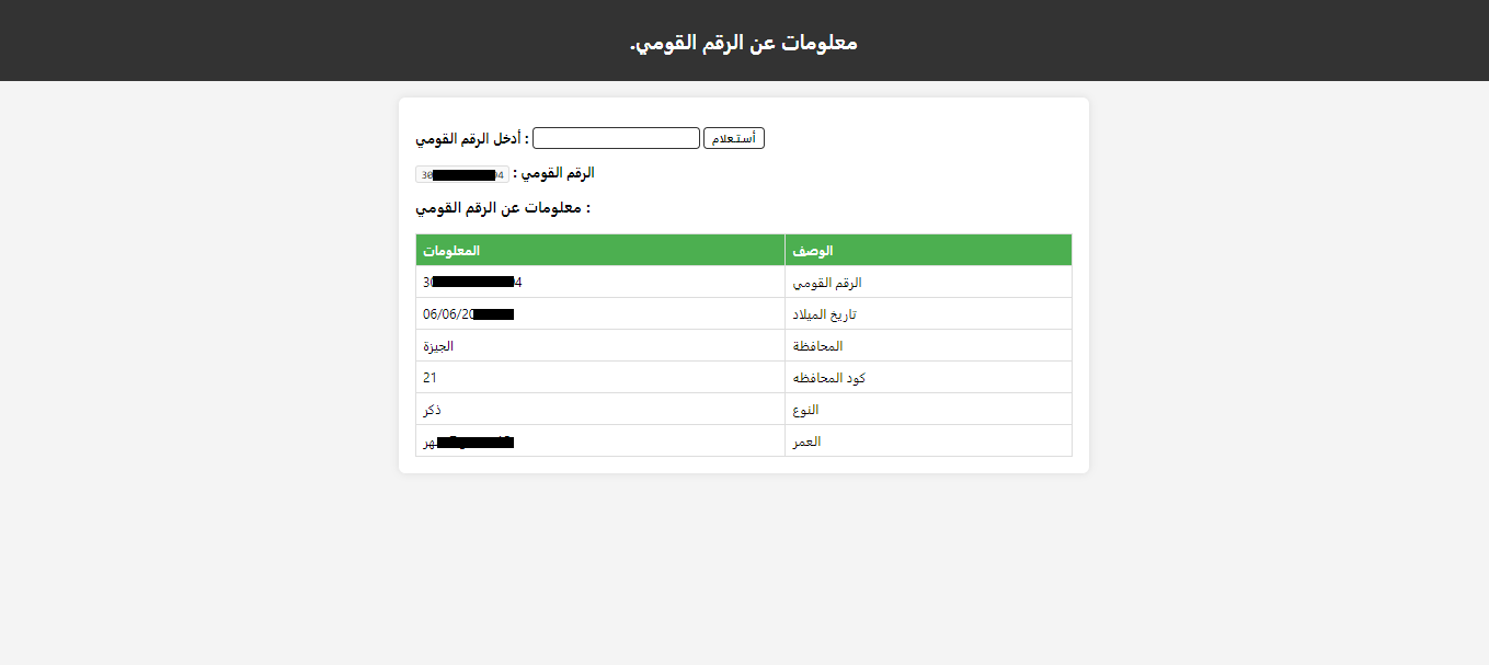 موقع معلومات عن الرقم القومي المصري.