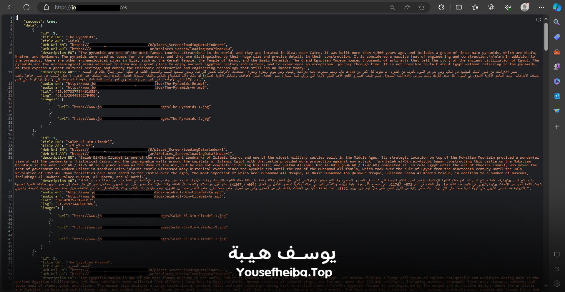 Api لـ أماكن سياحية مشهورة لتطبيق سياحي.